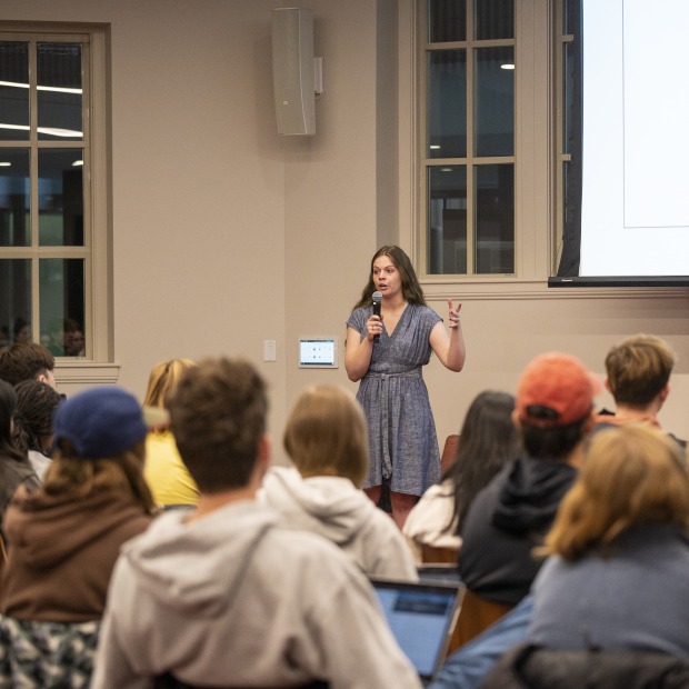 Person speaking to a large group