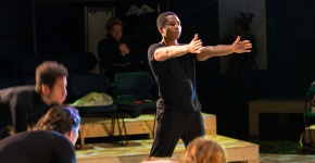Celeste Miller, Assistant Professor of Theatre and Dance, runs through a rehearsal with students in the Roberts Theatre