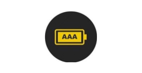 AAA in yellow text in yellow outline of a battery