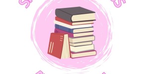 Shelf Awareness at Grinnell in pink text around an illustration of a  stack of books in a pink circle