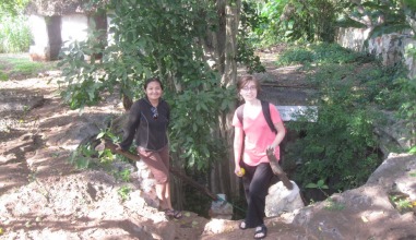 Eleanor Stevens ’14 and Ana Cauich at the mouth of a cenote in Yucatan, Mexico 