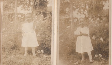 Two pictures side by side of Edith as a toddler