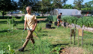 Students work in the college garden