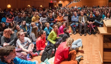 Audience at lecture in the Joe Rosenfield Center