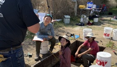 (Left to right) Historian Dudley Gardner, Avajane Lei '28, Julia Ghorai '27, and Jorge Salinas '26.