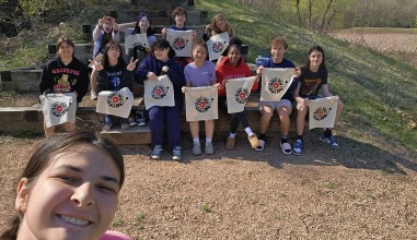 Marissa Goffman '24 with students on a yearly chapter retreat in Mound, Minnesota.