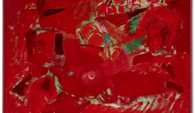 Ethel Schwabacher, Woman: Red Sea, Dead Sea, 1951. Oil on canvas, 30 x 37 in. © Estate of Ethel Schwabacher. Courtesy of Berry Campbell Gallery, the American Federation of Arts, the Christian Levett Collection, and FAMM. Photo: Fraser Marr.