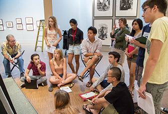 Student discussion group in Faulconer Gallery
