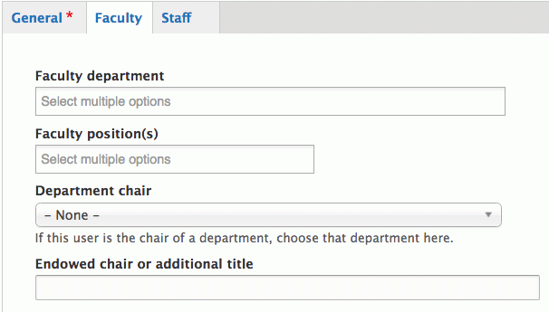 Faculty profile fields on Faculty profile tab