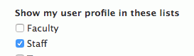 Show my user profile on these lists with Staff checked