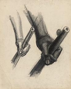 John Wilson, Study for The Incident, 1952. Charcoal and crayon. Faulconer Gallery, Grinnell College Art Collection.