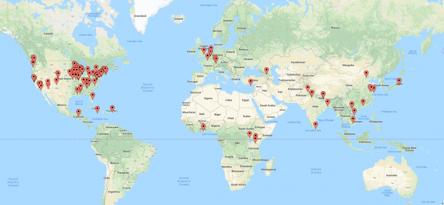 Map of internship locations