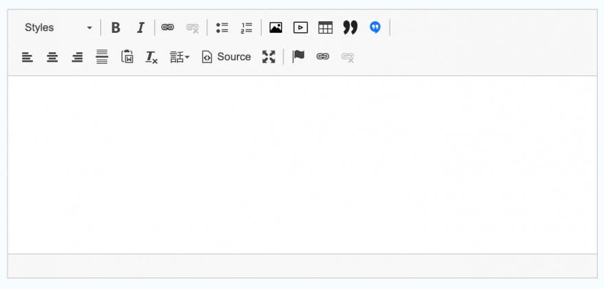 Screenshot of the WYSIWYG editor with full selection of icons in the icon bar