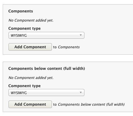 Screen shot showing Components field set directly above Components below content full-width