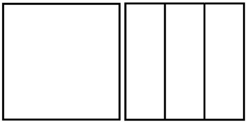 Square and square split into three equal columns by vertical lines
