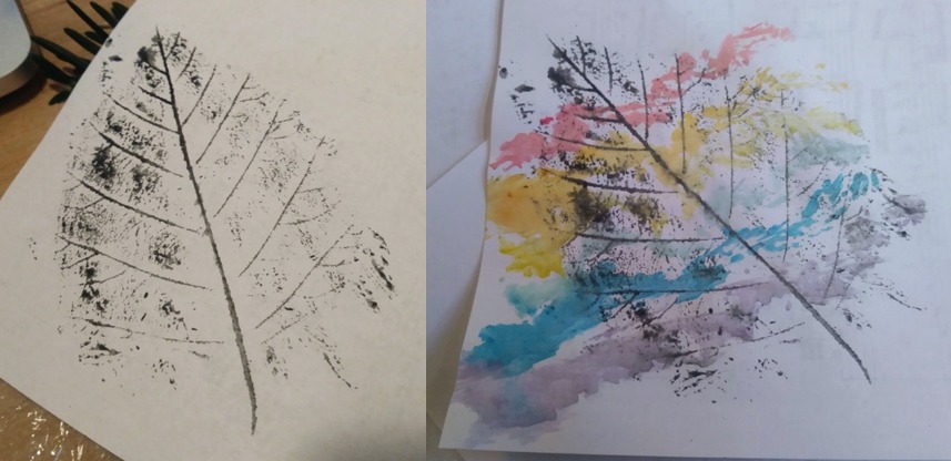 Monotypes of leaves in black and white and in color
