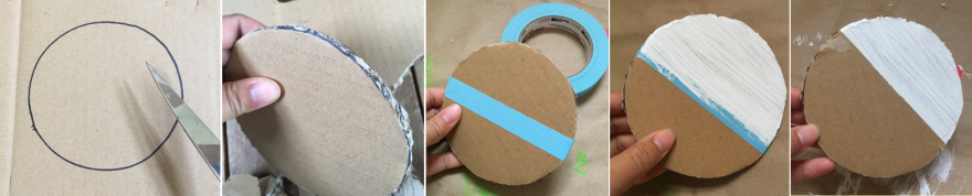 Images showing creating and painting a cardboard circle