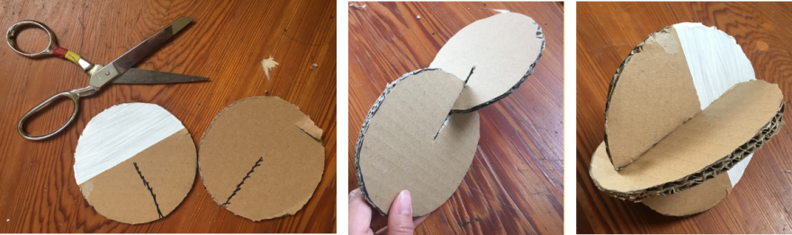 Images of cutting slits into cardboard to attach them together