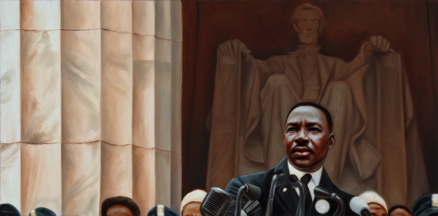 Painting showing Dr. Martin Luther King at the Lincoln Memorial