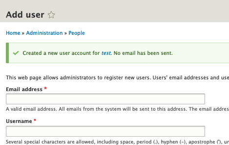 Screen shot showing message with a link to the new account