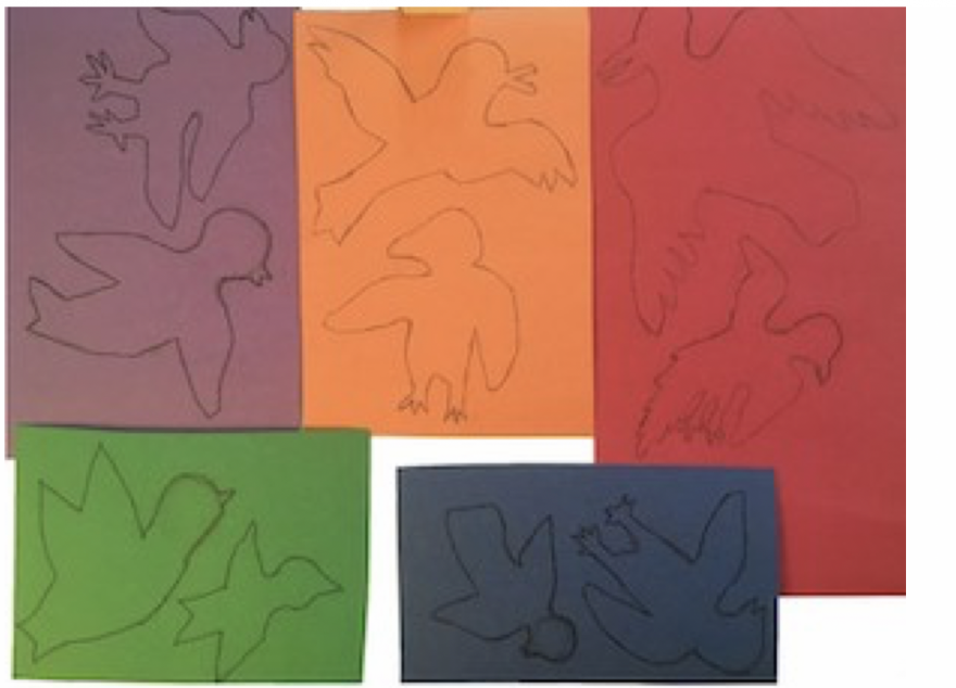 Alt text: A collection of outlined bird on colorful paper