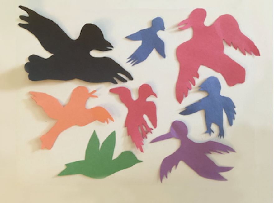 Alt text: A collection of colorful, cut-out birds