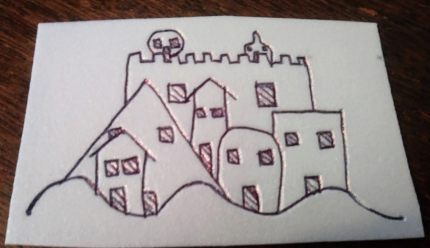 Drawing of castle on Styrofoam