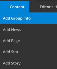 Screenshot showing hover over Content with Add Group info highlighted