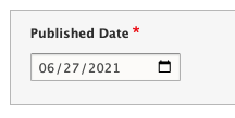 a date-picker and date field labeled published date