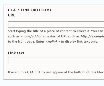 CTA field set with URL and Link text fields