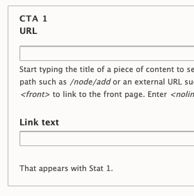 CTA field set with URL and Link text fields