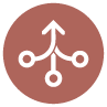 Icon representing catalyst; three circles converge to one arrow