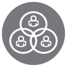 Icon representing shared goals; three overlapping circles with human figures inside