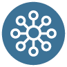 Icon representing connection; large middle circle connecting many small circles