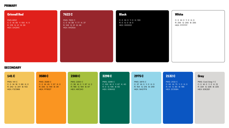 Grinnell College 2026 Branding Color Palette - Download the PDF copy for a transcript.