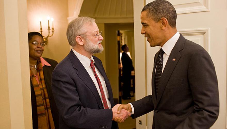 Jim Swartz shakes hands with President Obama