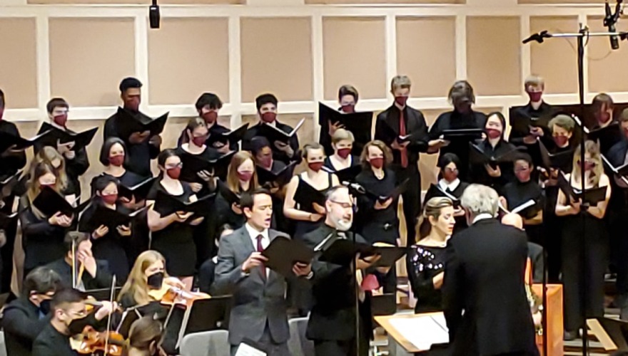 The Grinnell Singers performing on tour