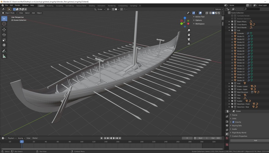Screen shot from the VR with an image of a longship and data