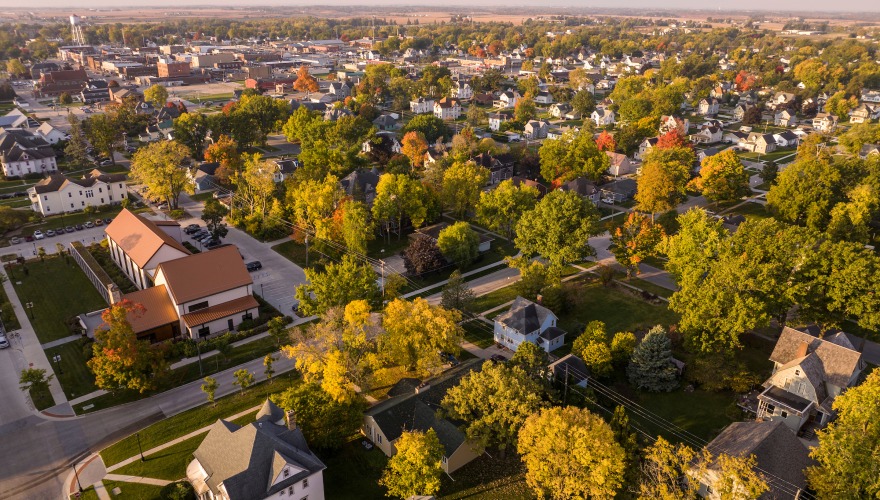Aerial view of Grinnell, Iowa