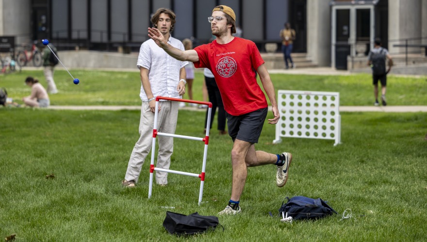 2 students playing yard games