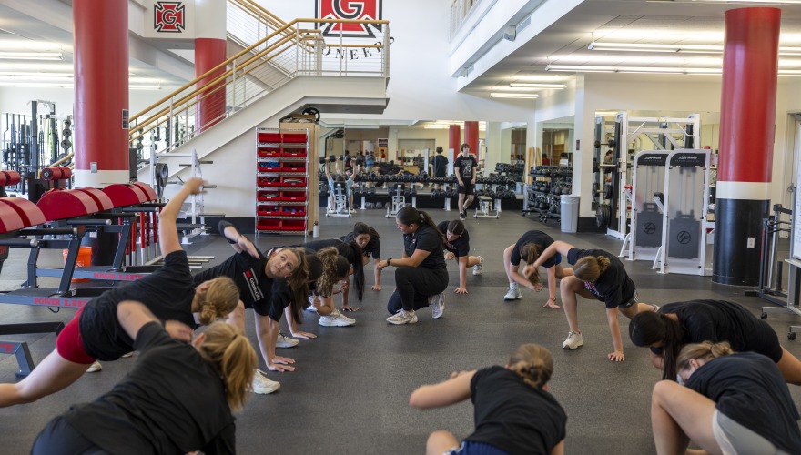 Maddy Griess, Associate Strength and Conditioning Coach works with the mens tennis team and the women’s basketball team in the fitness center 
