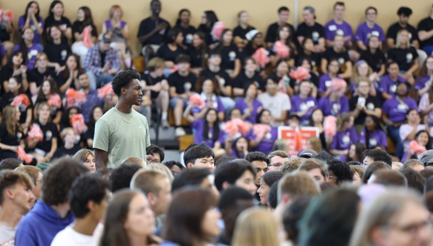 person standing in a crowd