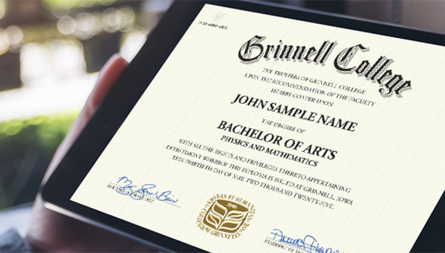 Digital diploma displayed on a tablet device