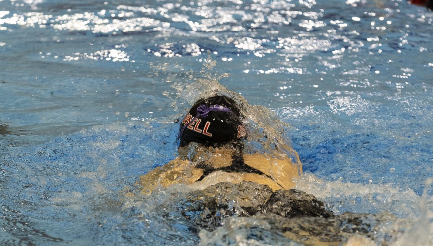 A swimmer in black in the water