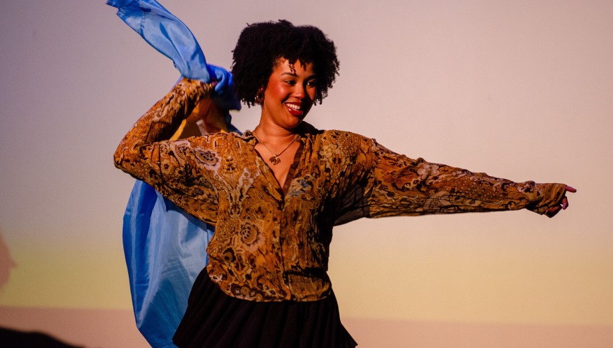 girl with flag on stage 