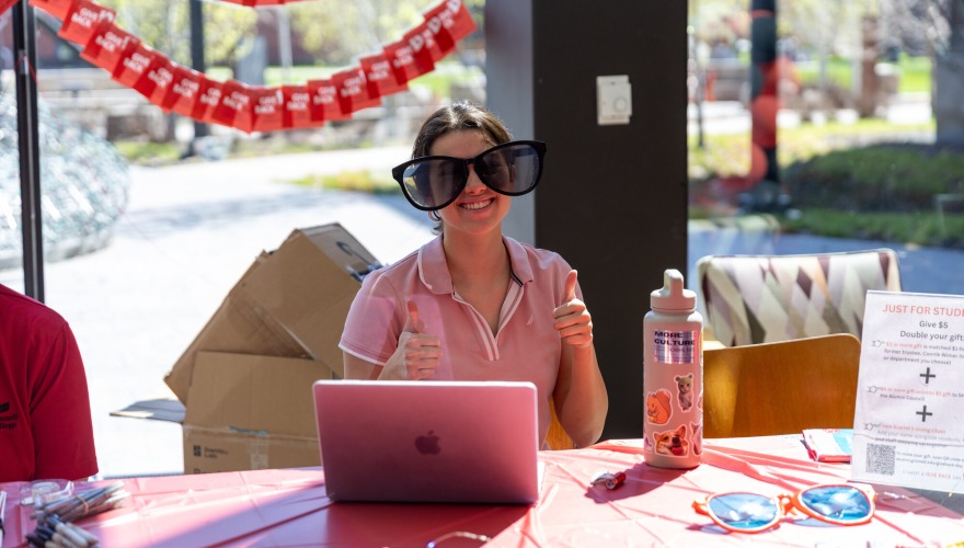 girl with oversized sunglasses on