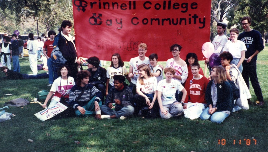 Students gather in 1987 in celebration of the Human/Gay Resource Center, which would later become The Stonewall Resource Center.