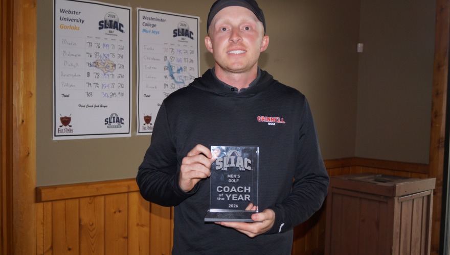 The head men’s golf coach receives an award from the conference after the season finishes.