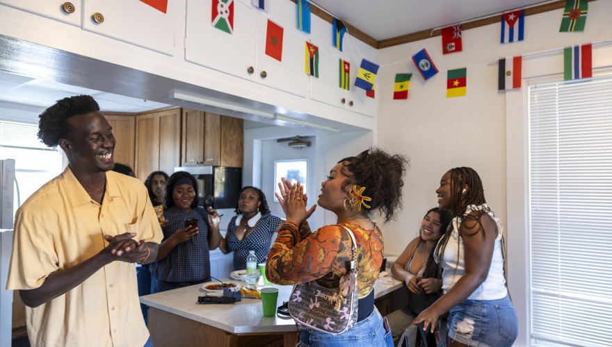 Students having fun in the kitchen