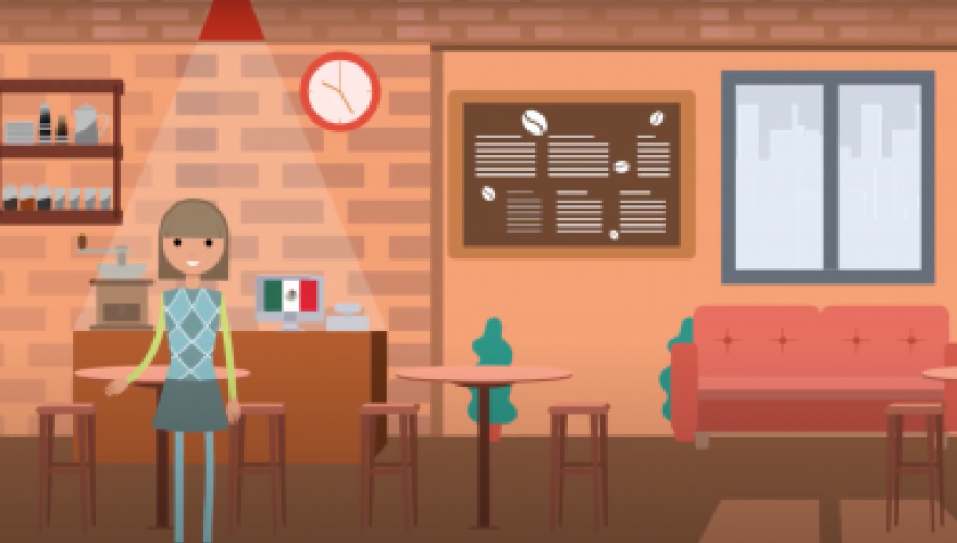 Cartoon image of student in cafe
